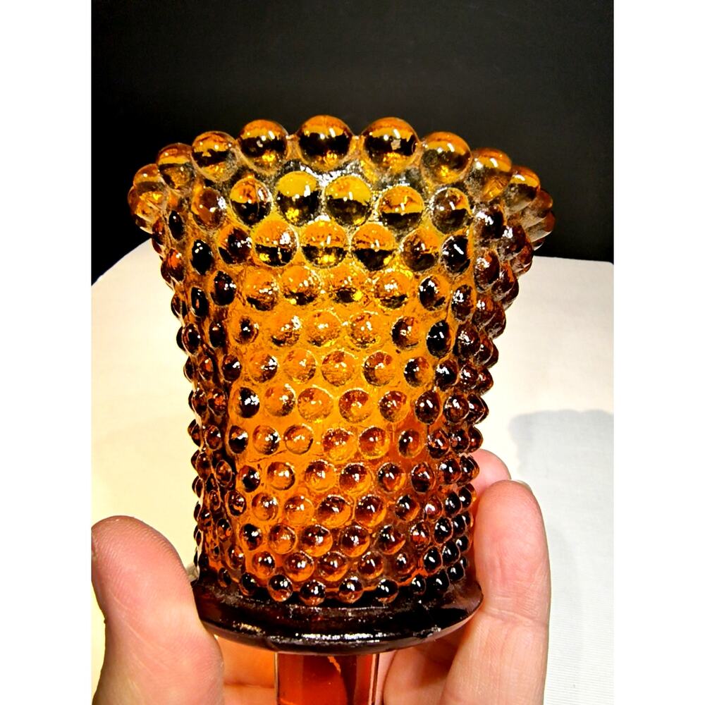 1484.  Amber Hobnail Peg Candle Holder - Picture 2 of 5